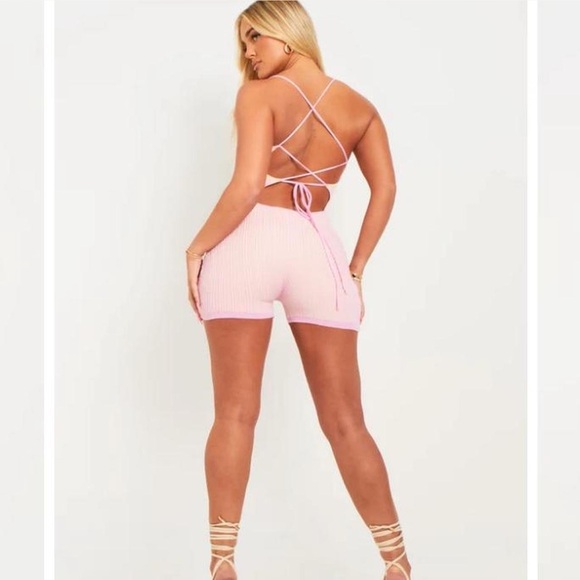 Pink Ribbed Knit Romper - Picture 2 of 4